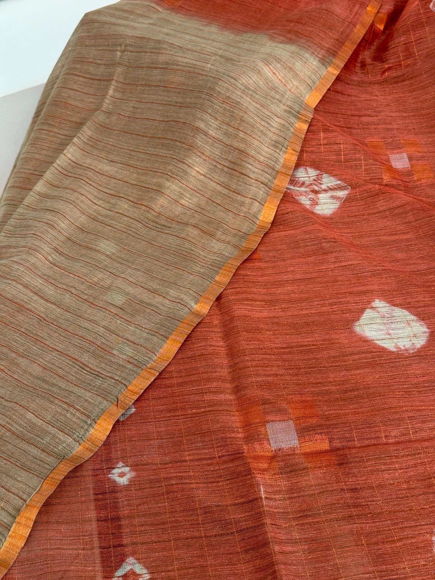 Classic Chikoo Orange Shibori Cotton Silk Saree Geetha Creation