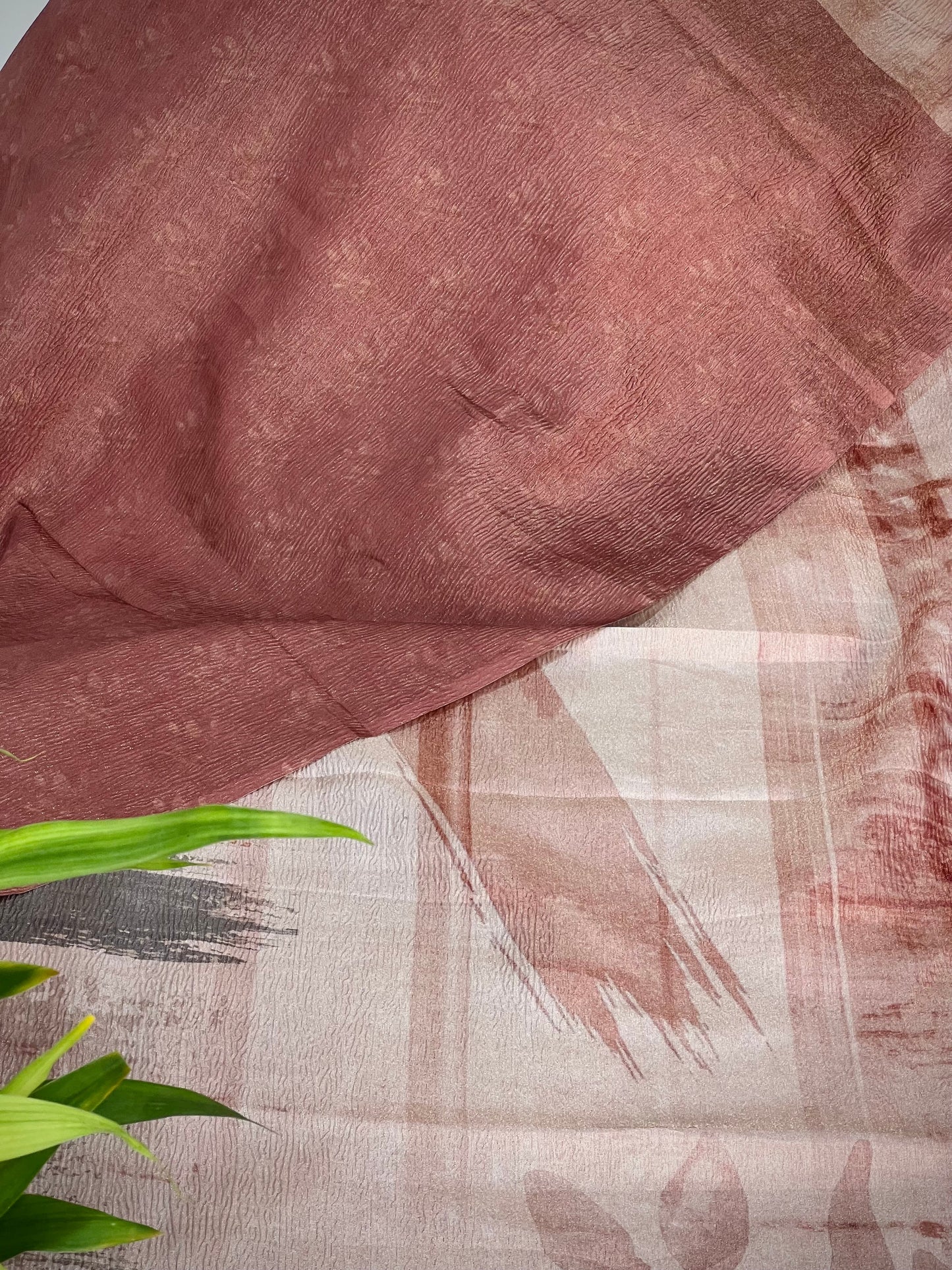 Rust Abstract Tussar Tissue Crushed Saree Geetha Creation