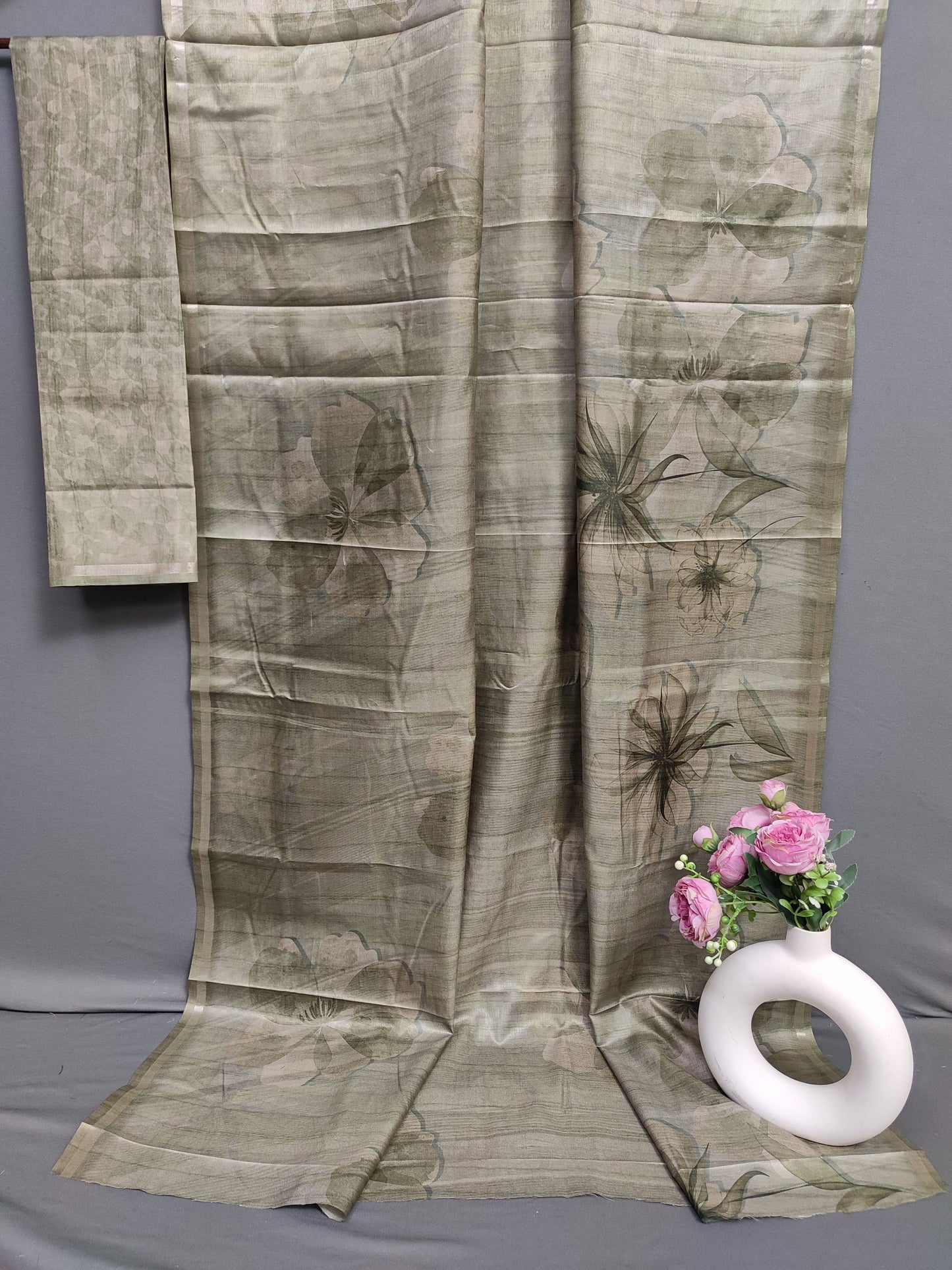 Greeny Leaf Ballet Fine Border Tussar Saree FBS2 Geetha Creation