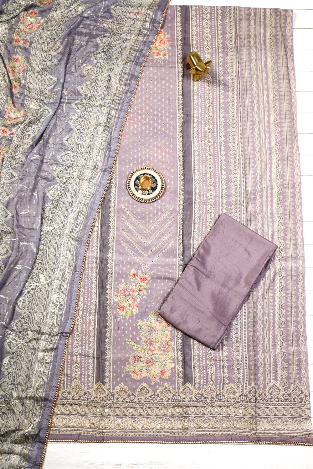 Rich Embroidered Pure Viscose Royal Purple Unstitched Suit Set Geetha Creation
