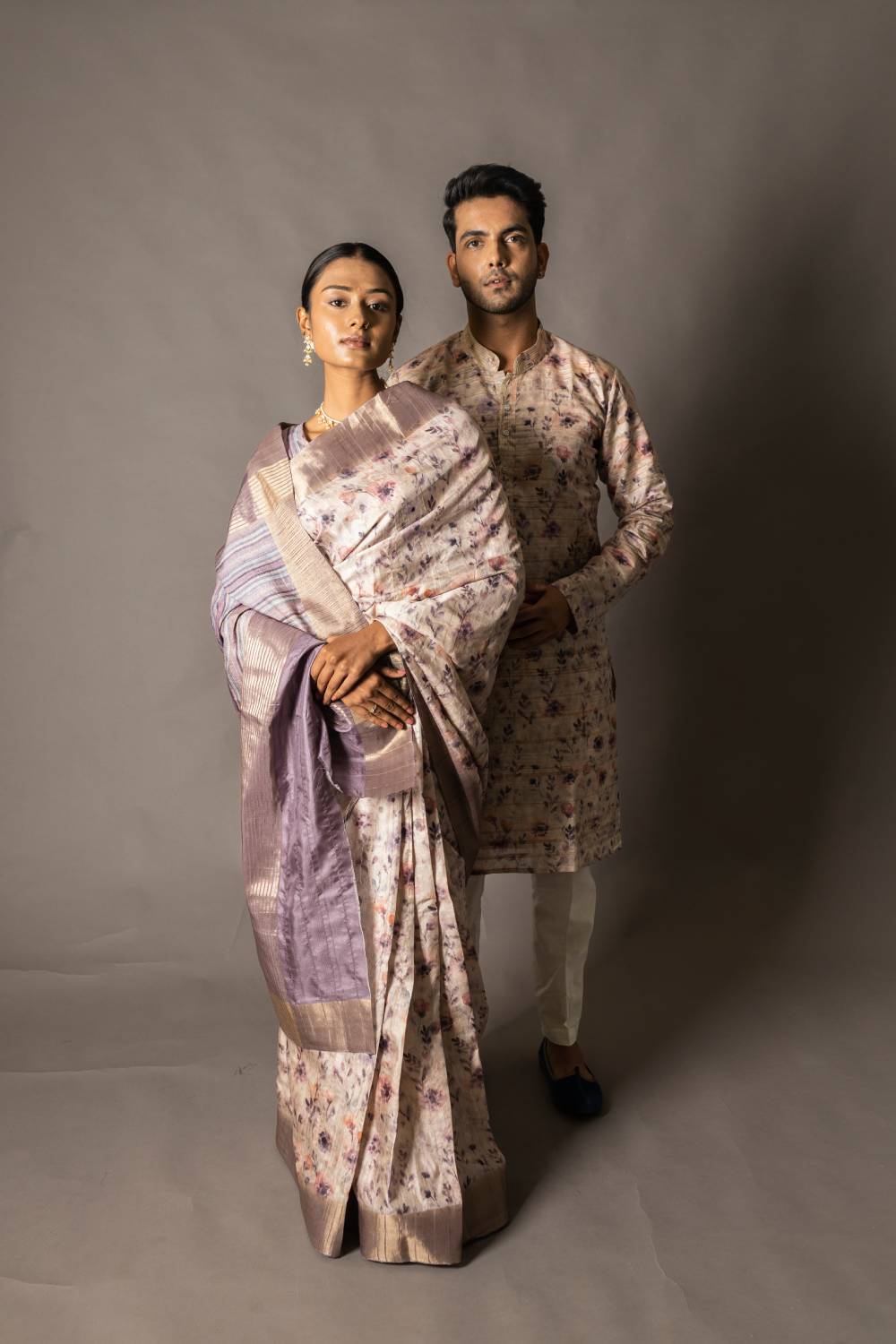 Blooming Blossom Tussar Couple Outfits Geetha Creation