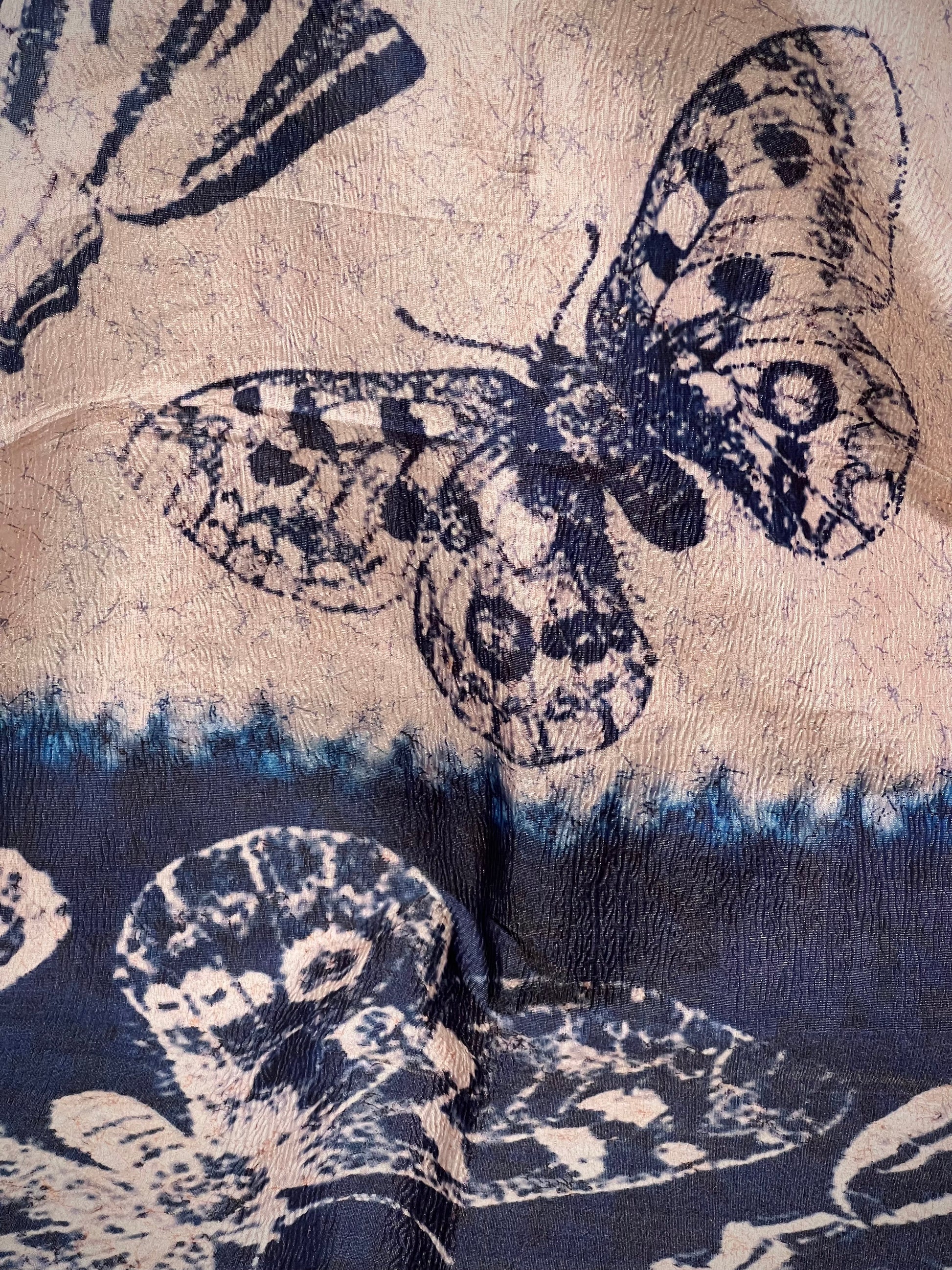 Blue Butterflies in Tussar Tissue Crushed Saree Geetha Creation