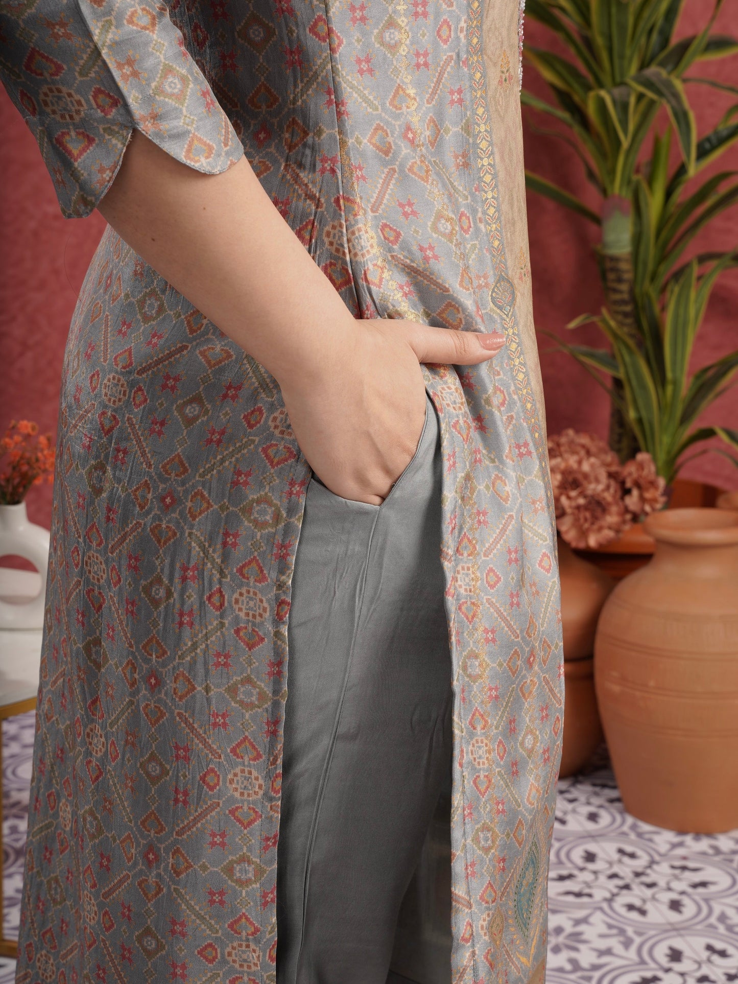 Classic Patola Ready to Wear Pure Dola Silk Kurti Set Geetha Creation