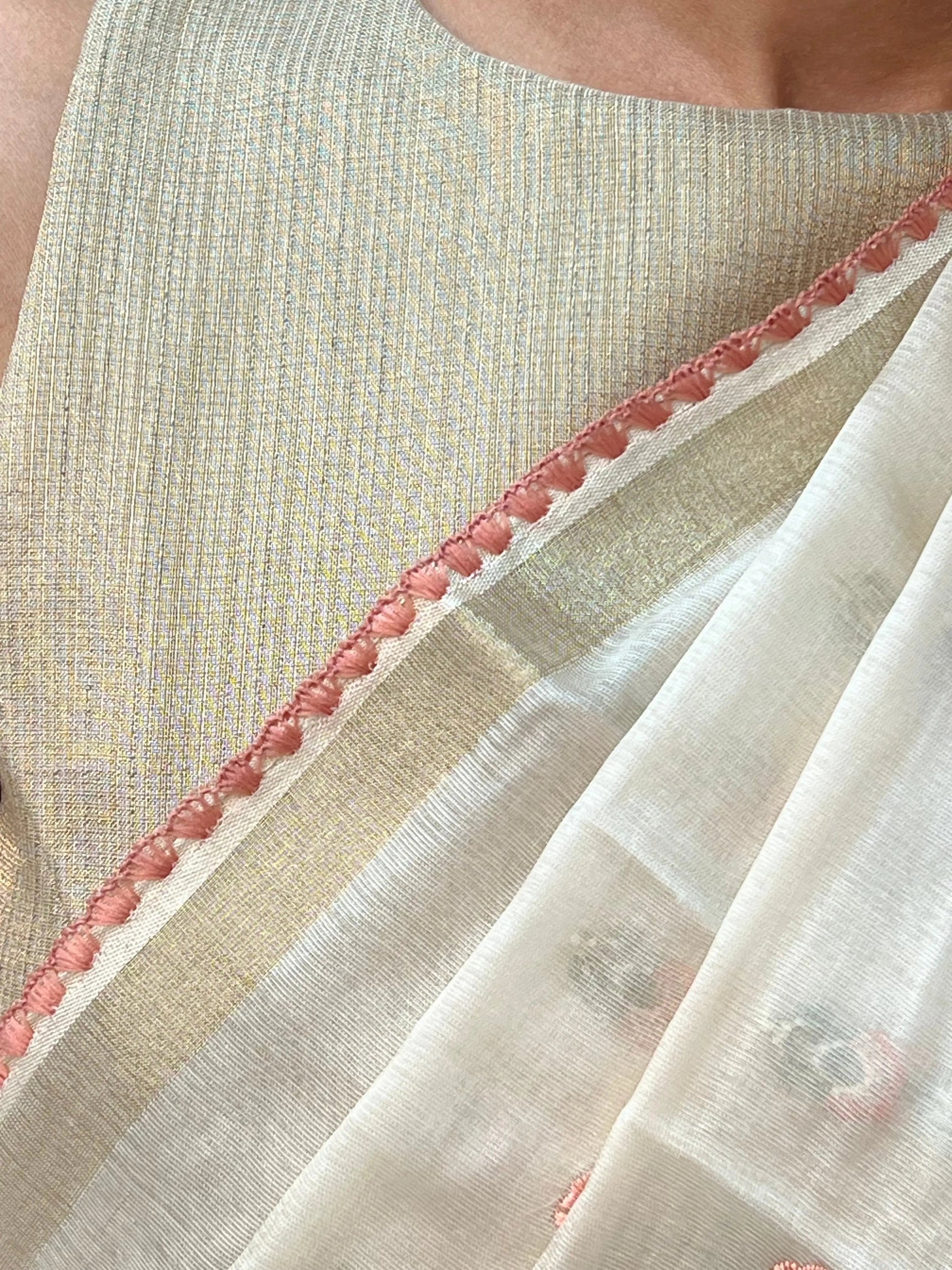 Creamy Soft Satin Saree with Embroidered Butti CSE Geetha Creation