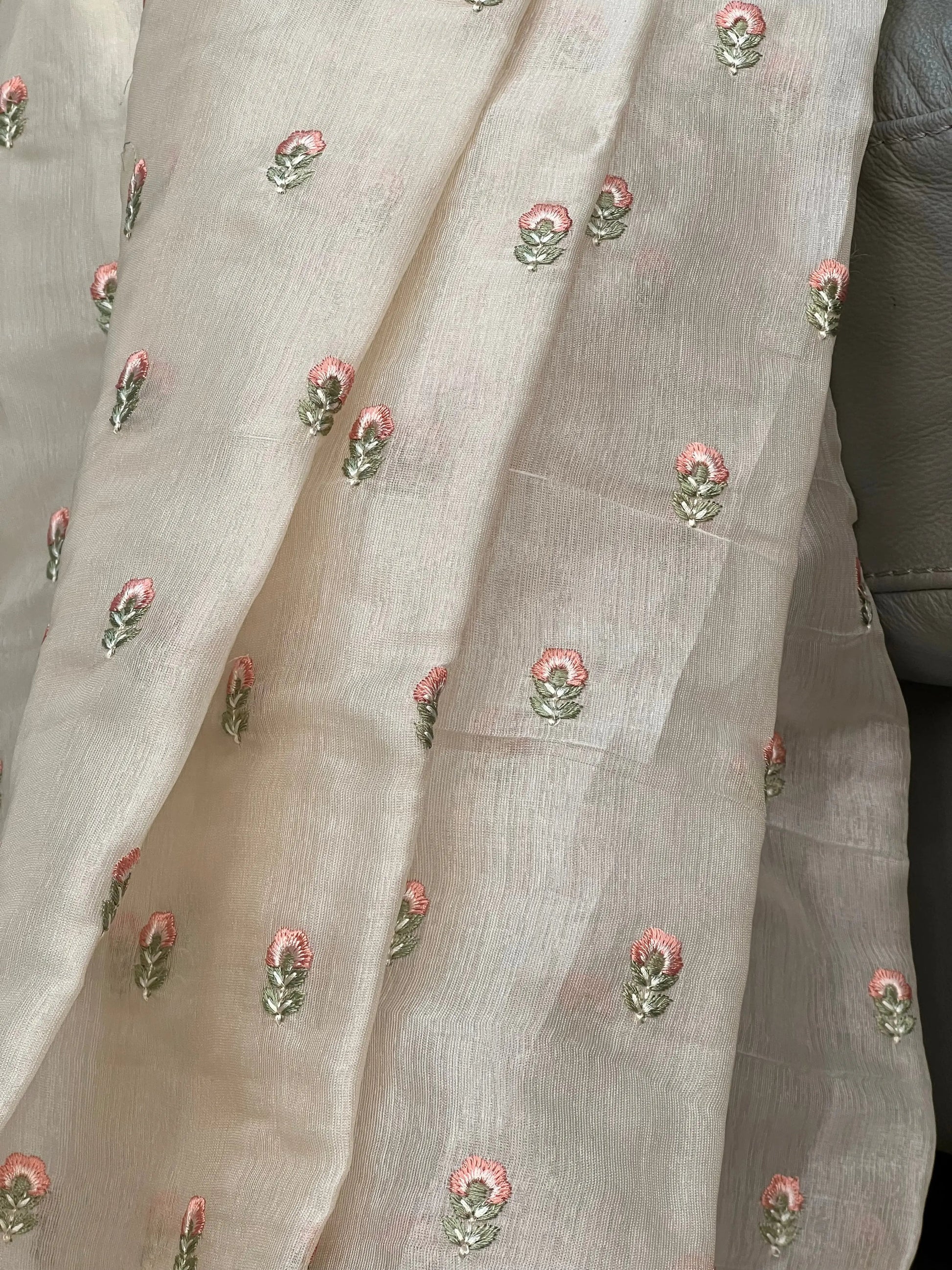 Creamy Soft Satin Saree with Embroidered Butti CSE Geetha Creation