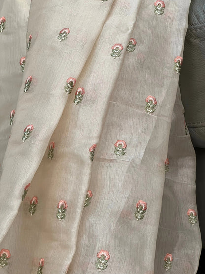 Creamy Soft Satin Saree with Embroidered Butti CSE Geetha Creation