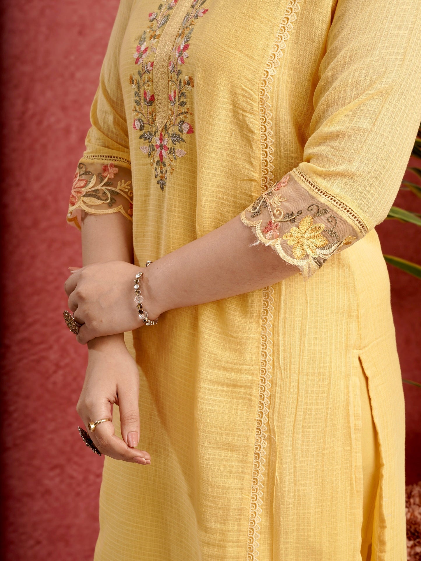 Ethnic Yellow Pure Cotton Kota Doria Dress Geetha Creation