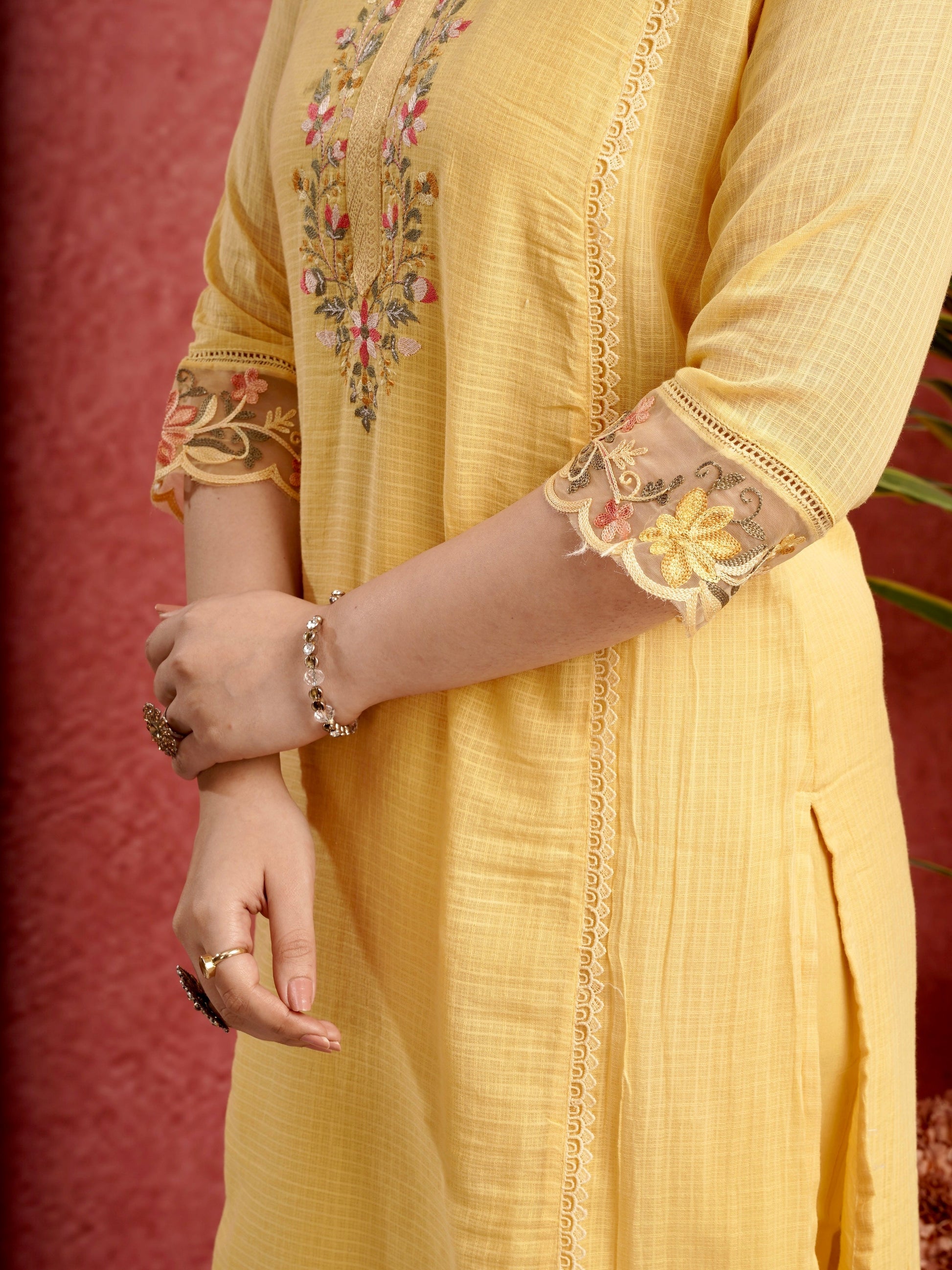 Ethnic Yellow Pure Cotton Kota Doria Dress Geetha Creation