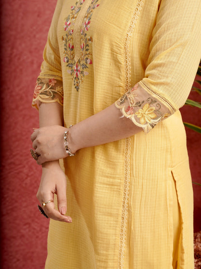 Ethnic Yellow Pure Cotton Kota Doria Dress Geetha Creation