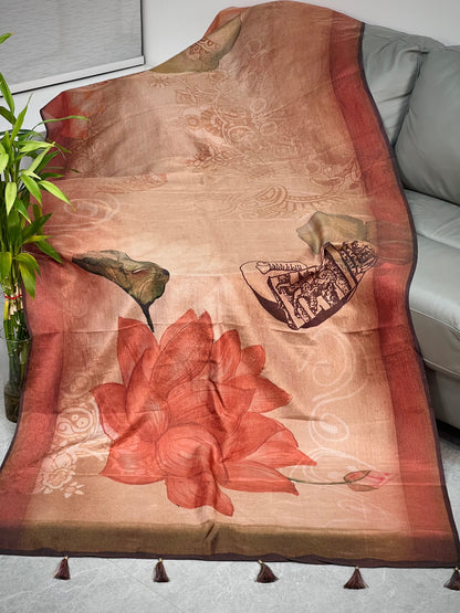 Lotus in Eethnic World in Tussar Tissue Crushed Saree Geetha Creation