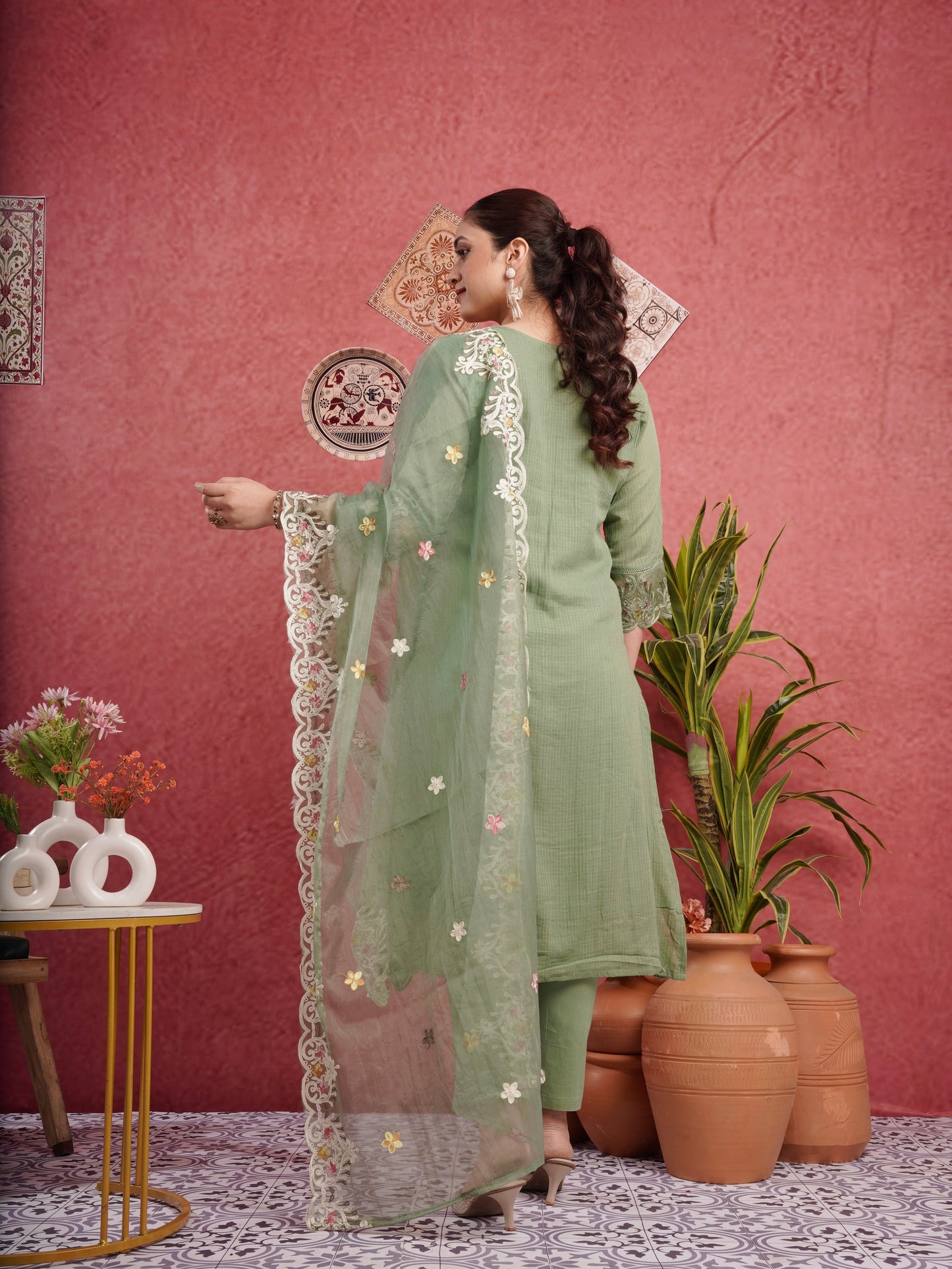 Ethnic Green Pure Cotton Kota Doria Dress Geetha Creation