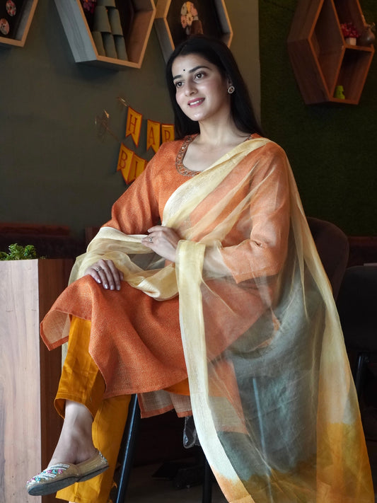 Sparkling Rust and Cream Ombre Organza Ready to Wear Silk Kurti Set Geetha Creation