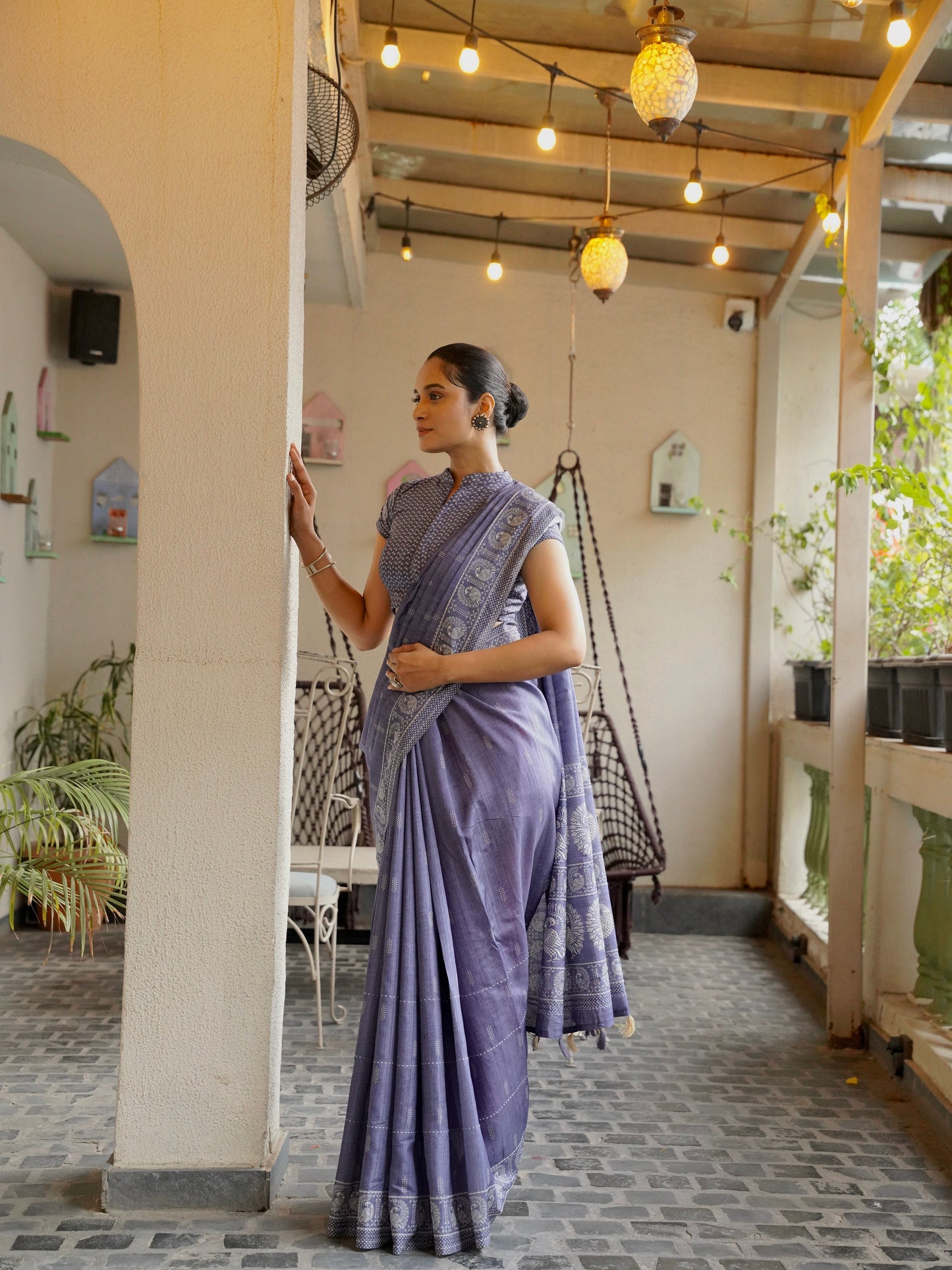 Noor-E-Neel Neel Kantha Embroidered Semi Tussar Saree Geetha Creation