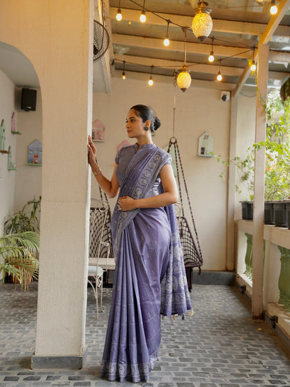 Noor-E-Neel Neel Kantha Embroidered Semi Tussar Saree Geetha Creation