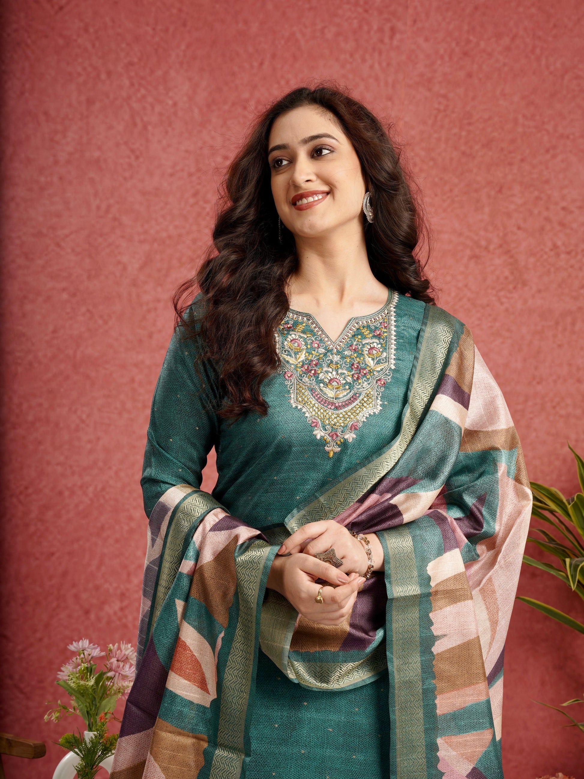 Lush Green Premium Ethnic Ready To Wear Kurti Set Geetha Creation
