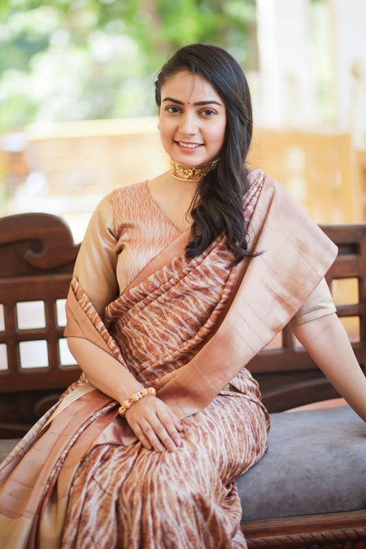 Gleaming Waves Sepia Premium Bold Border Kotha Handloom Saree Geetha Creation