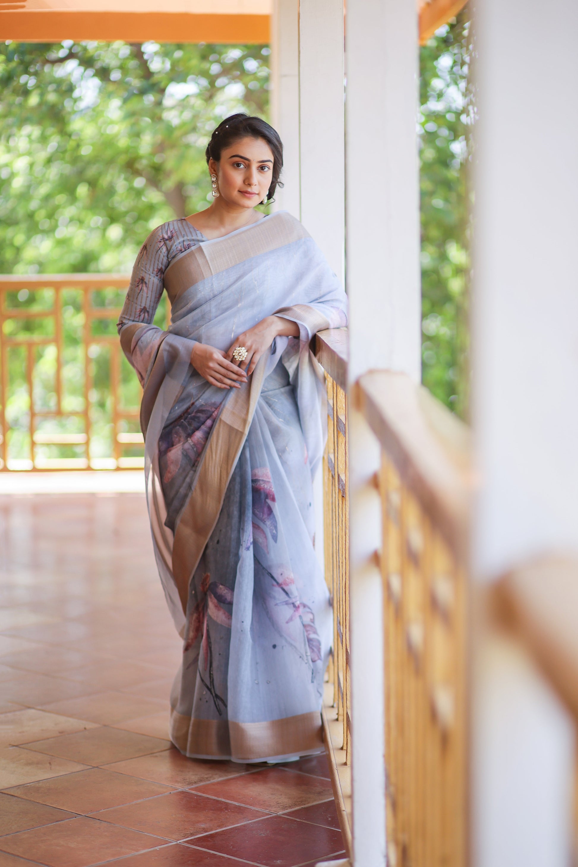 Super Rich Double Cloth Organza Saree - Light Grey Geetha Creation