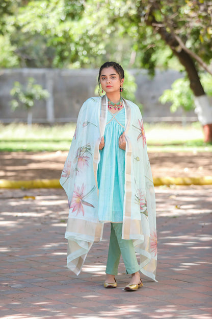Turquoise Mist Fancy Premium Unstitched Suit Set Geetha Creation