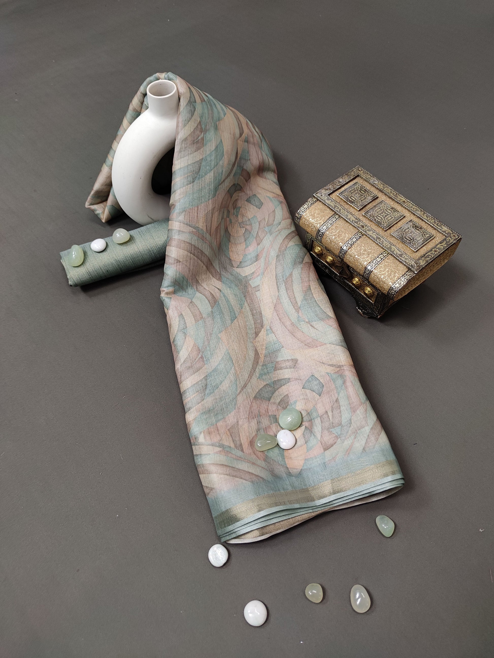 Teal Blue Enchanted Spectrum Radiant Satin Saree CSB1 Geetha Creation