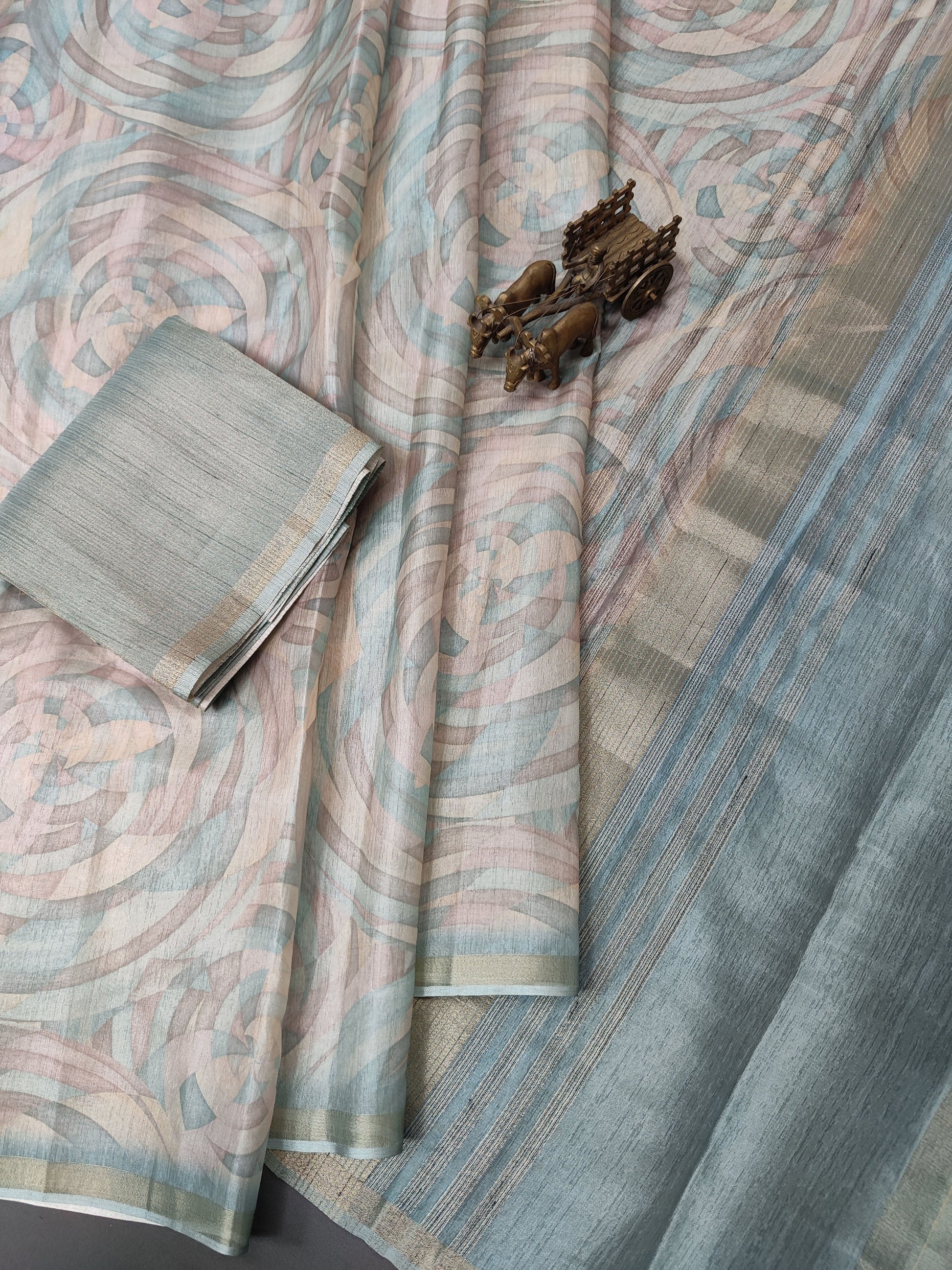 Teal Blue Enchanted Spectrum Radiant Satin Saree CSB1 Geetha Creation