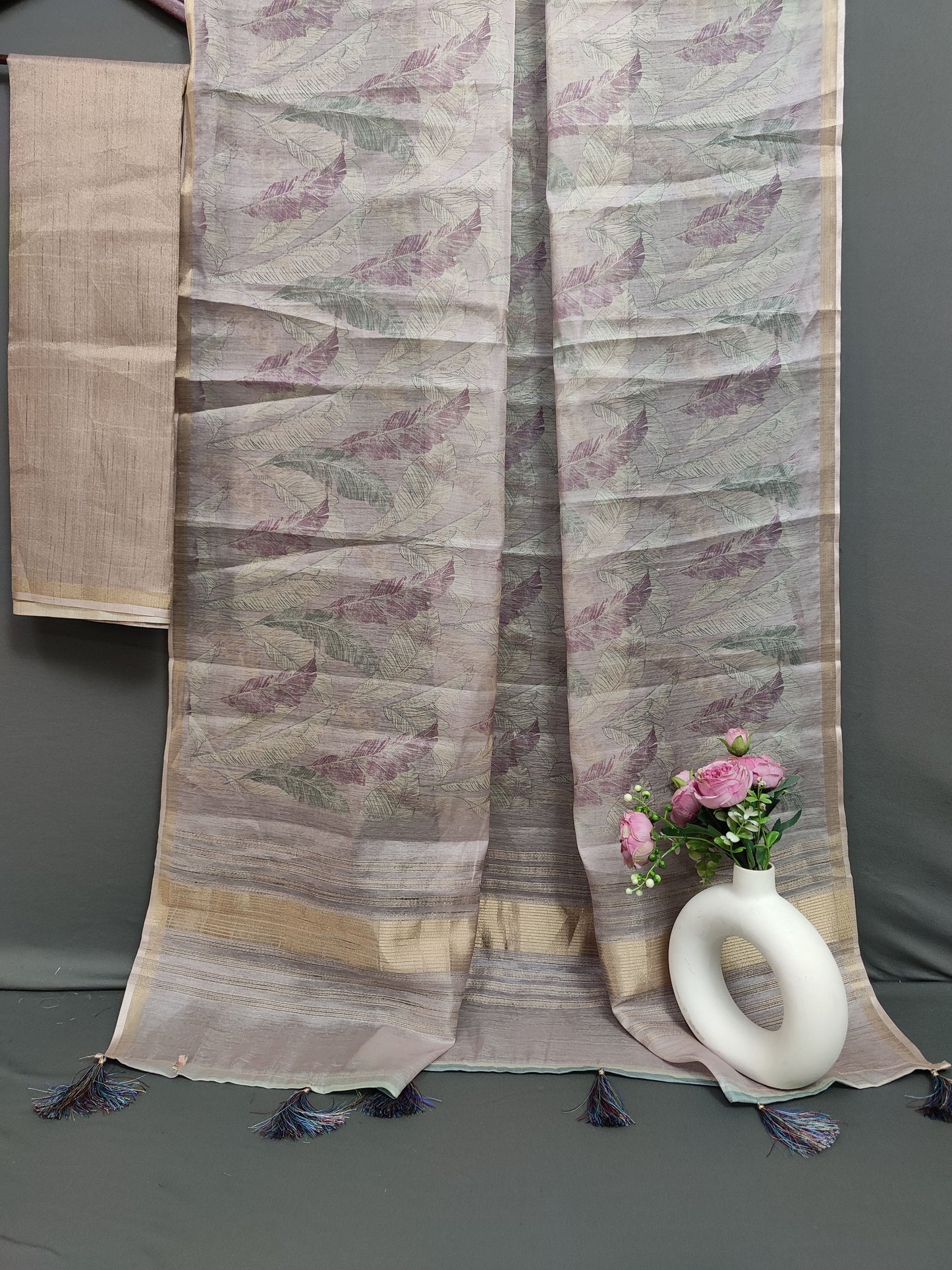Lilac Vineyard Floral Radiant Satin Saree CSB1 Geetha Creation