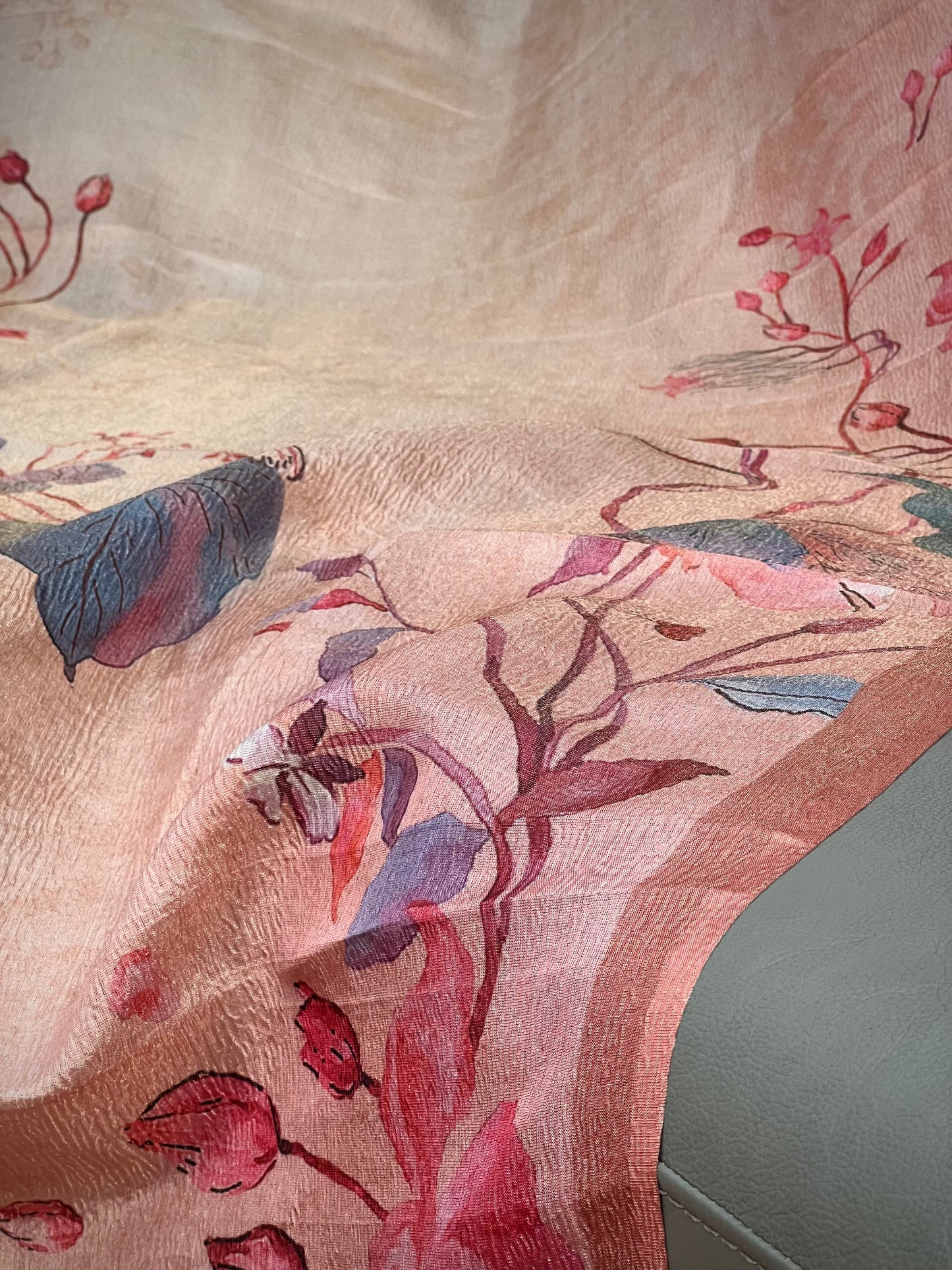 Leafy Dance in Tussar Tissue Crushed Saree Geetha Creation