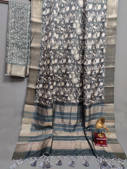 Noir Bloom Abstraction Handloom Jacquard Border Tussar Saree JQ2 Geetha Creation