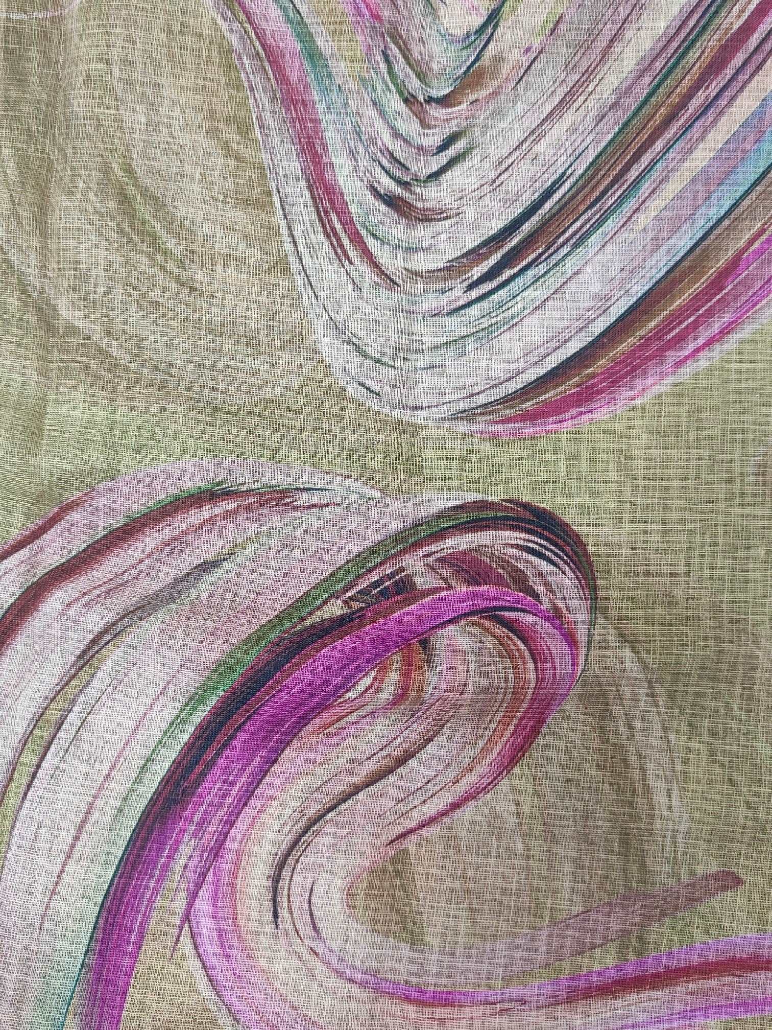 Crazy Cloud Green Abstract Linen Saree
