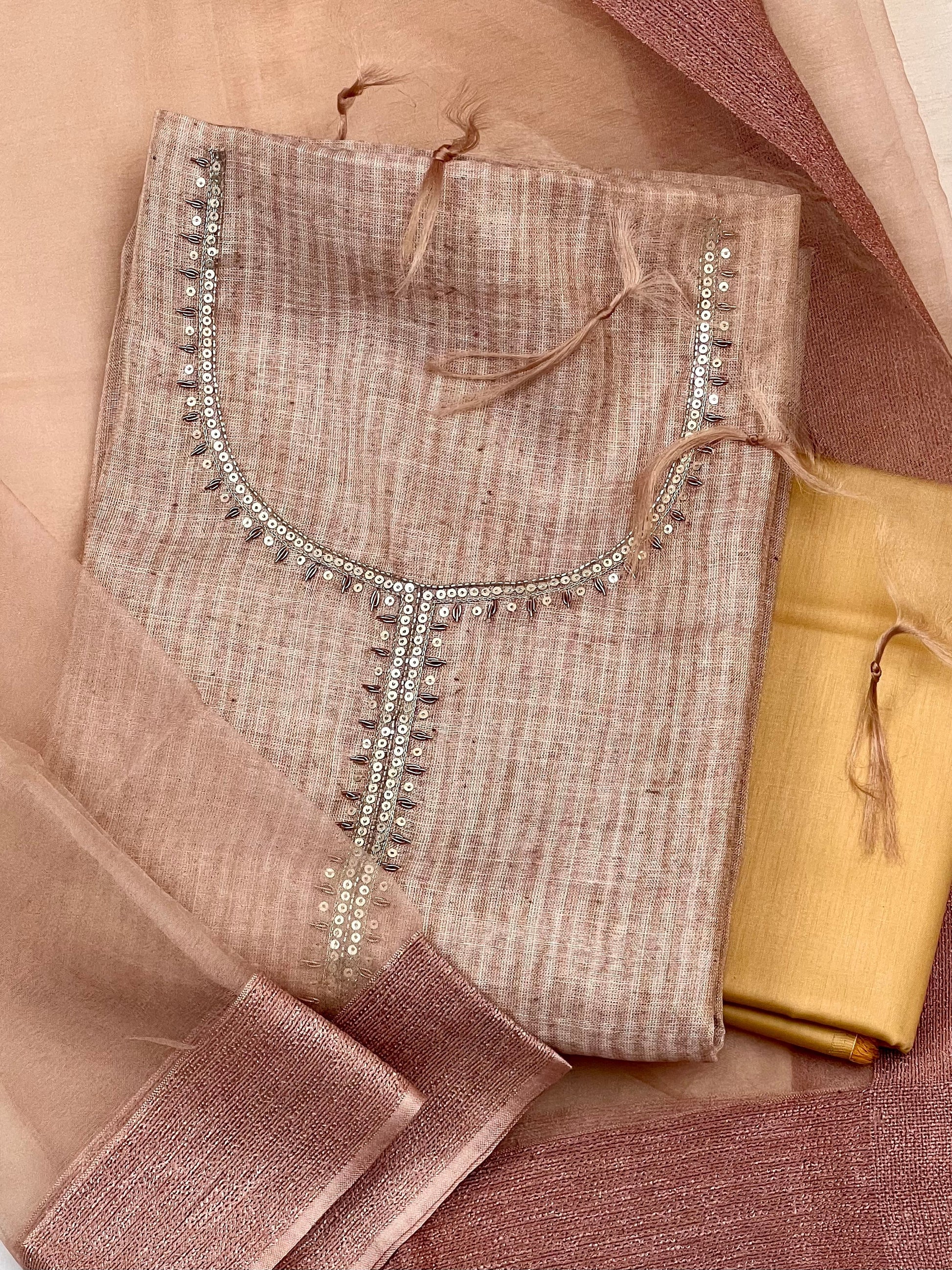 Sparkling Peachish Brown Ombre Organza Ready to Wear Silk Kurti Set Geetha Creation
