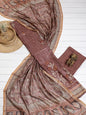 Pure Copper Rose Hand Kantha in Chanderi Ghicha Unstitched Suit set