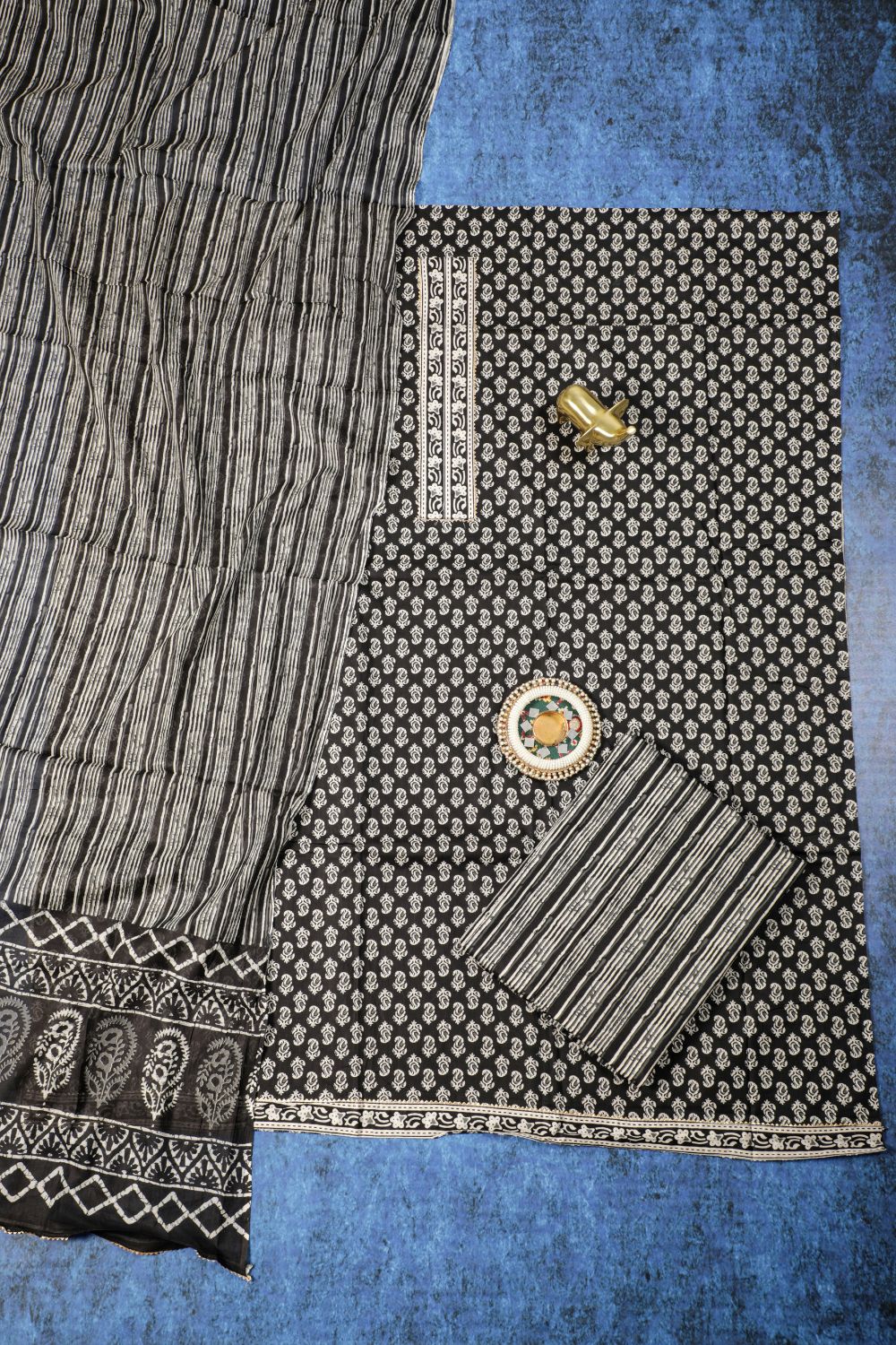 Pure Smoky Black Soft Cotton Unstitched Suit Set Geetha Creation