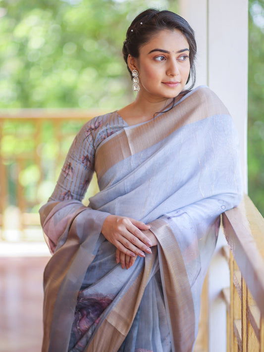 Super Rich Double Cloth Organza Saree - Light Grey