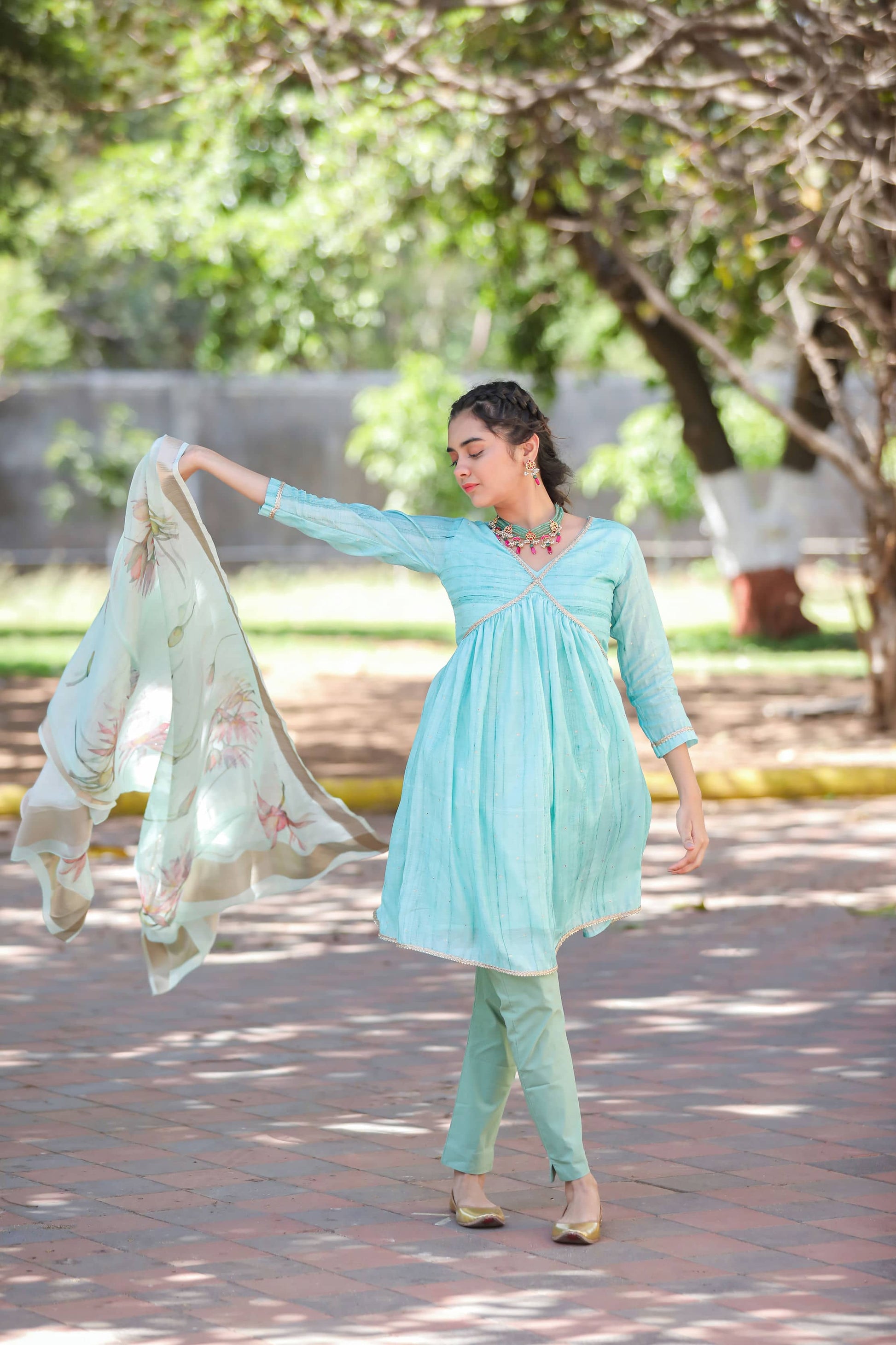 Turquoise Mist Fancy Premium Unstitched Suit Set Geetha Creation