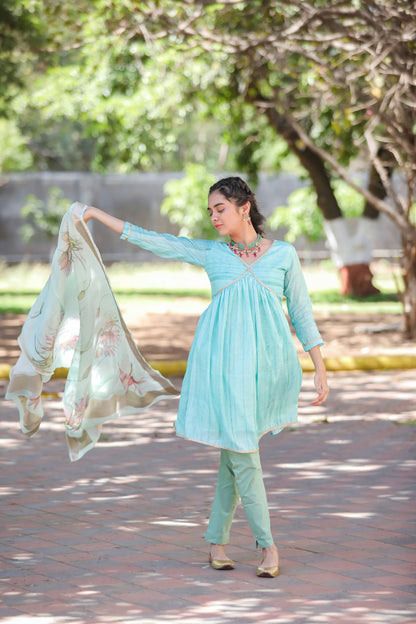 Turquoise Mist Fancy Premium Unstitched Suit Set Geetha Creation