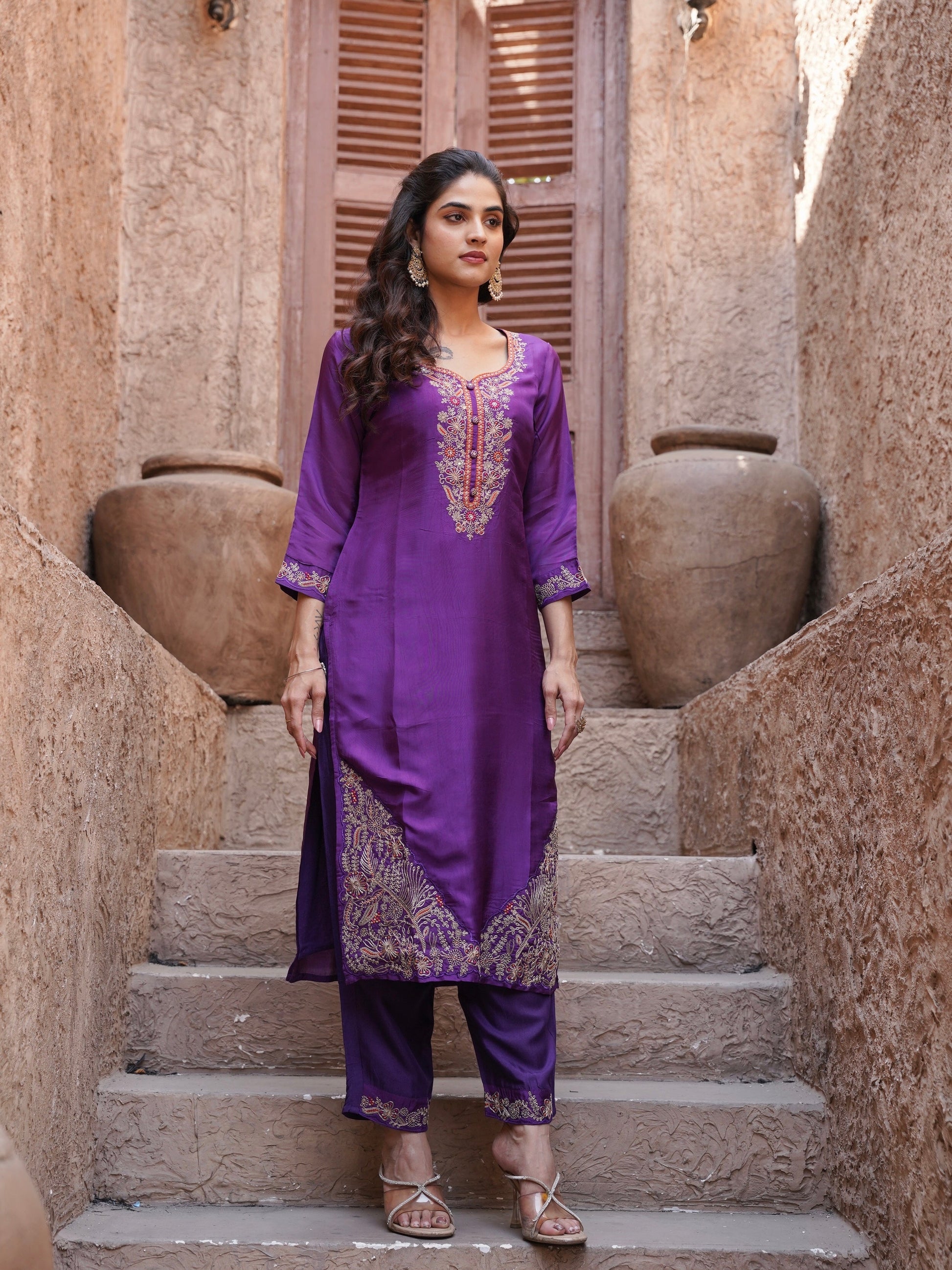 Vibrant Violet with Rani Ready to Wear Silk Kurti Set Geetha Creation