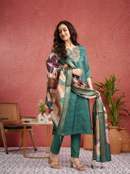 Lush Green Premium Ethnic Ready To Wear Kurti Set Geetha Creation