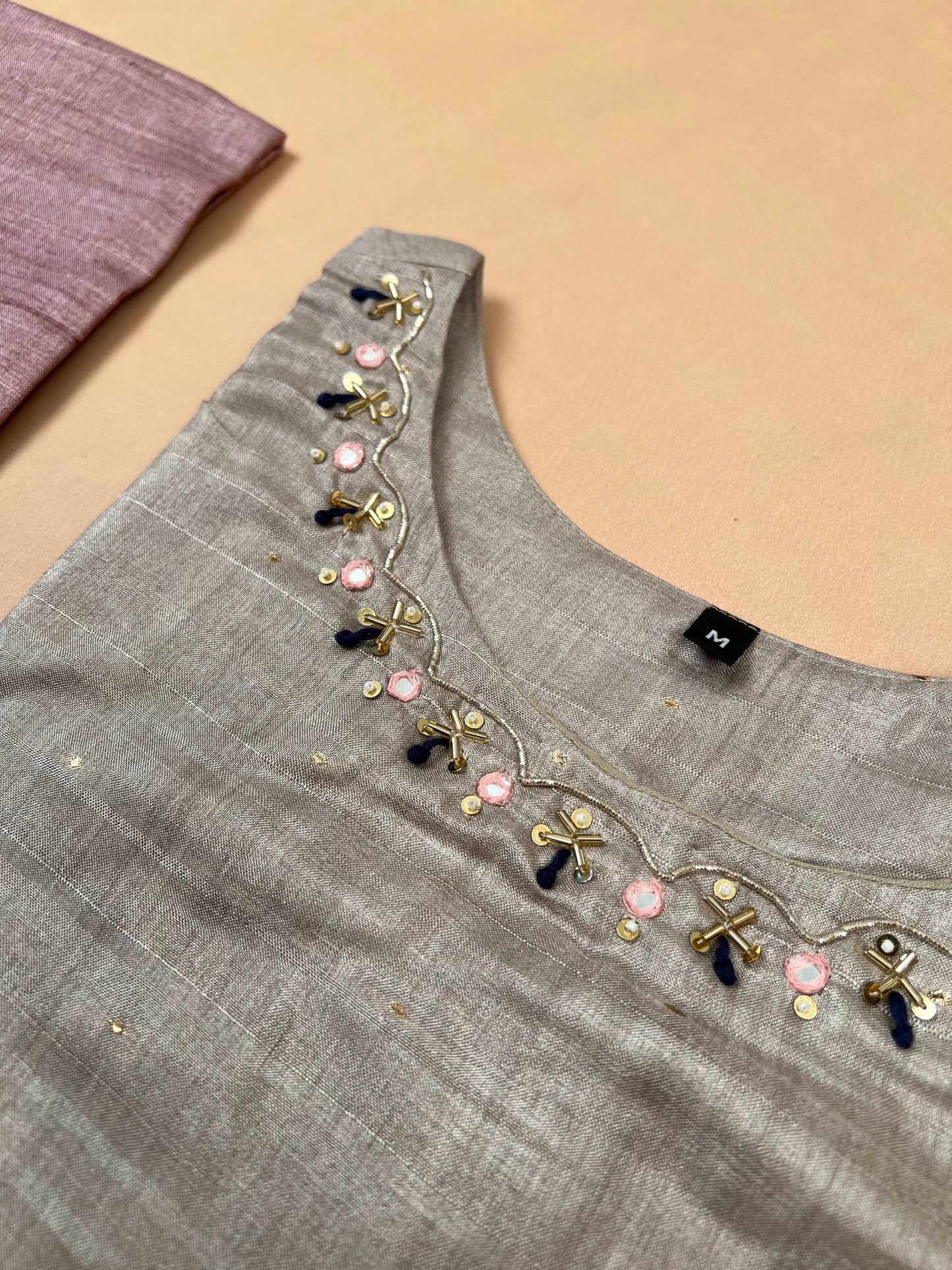Pink with Chikoo Madhubani Ready to Wear Silk Kurti Set