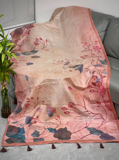 Leafy Dance in Tussar Tissue Crushed Saree Geetha Creation