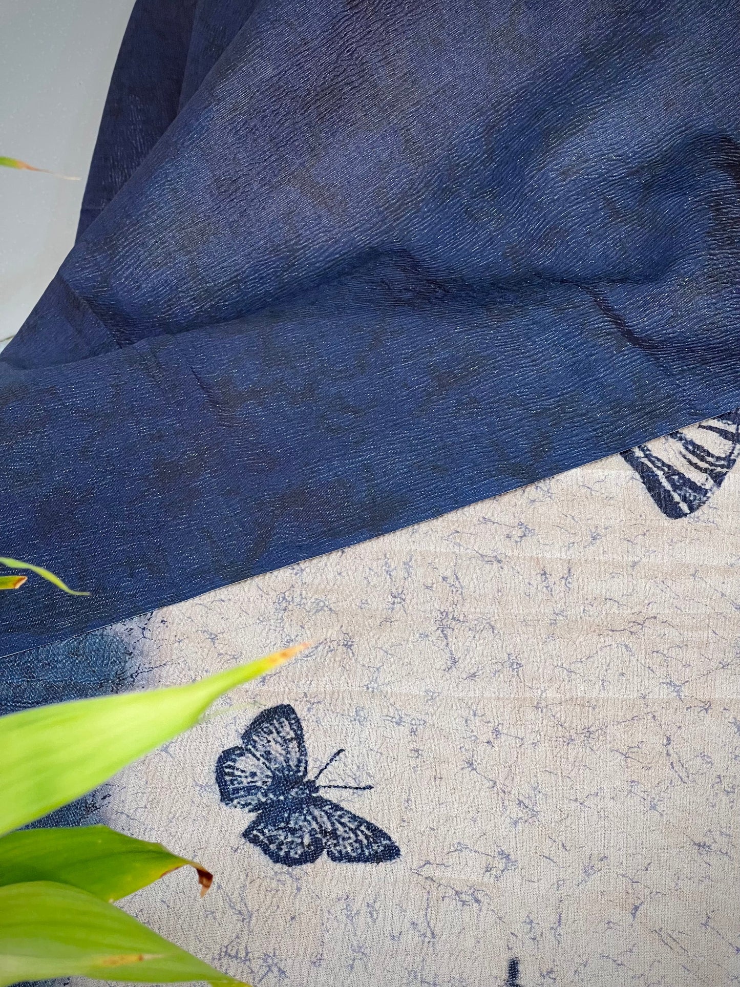 Blue Butterflies in Tussar Tissue Crushed Saree Geetha Creation