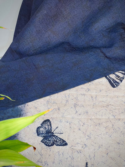 Blue Butterflies in Tussar Tissue Crushed Saree Geetha Creation