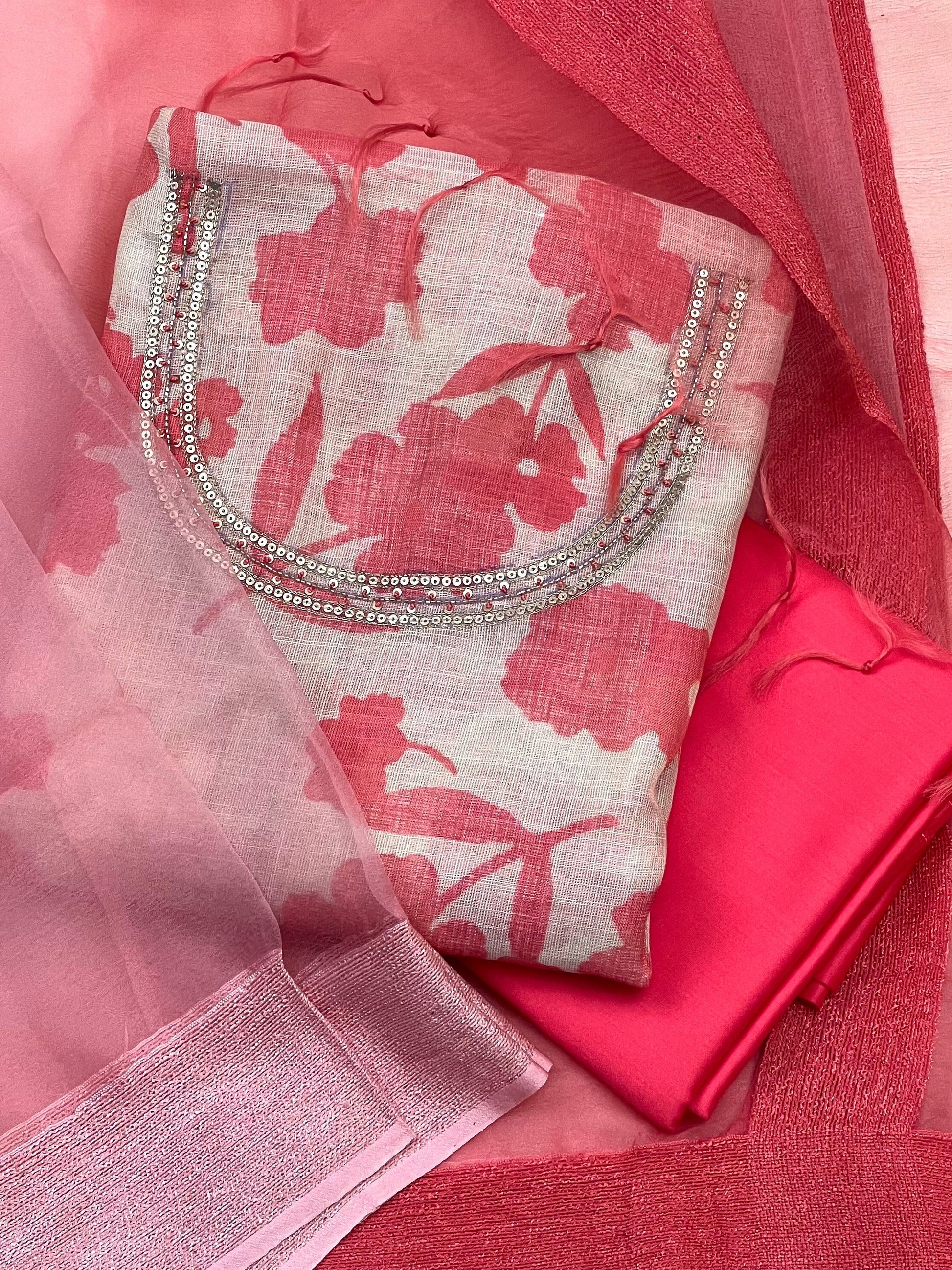 Sparkling Hot Pink Ombre Organza Ready to Wear Silk Kurti Set Geetha Creation