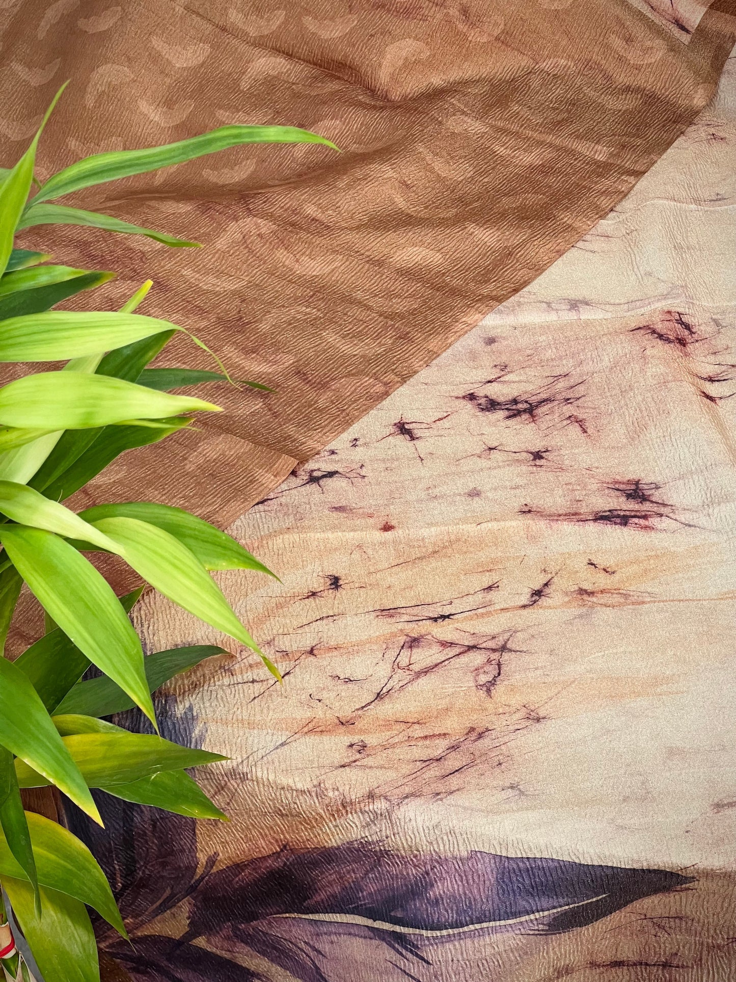 Purple Leaves in Tussar Tissue Crushed Saree Geetha Creation