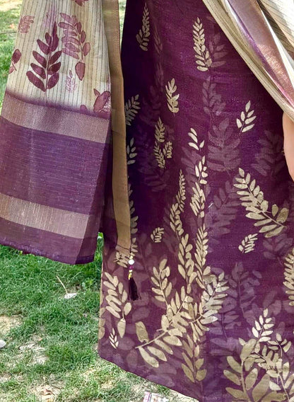 Luxurious Wine Floral Ready to Wear Silk Kurti Set