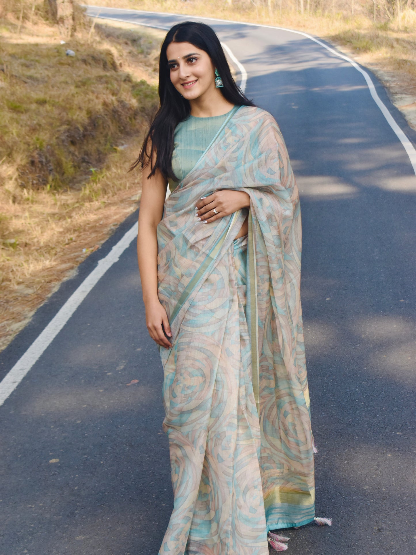 Teal Blue Enchanted Spectrum Radiant Satin Saree CSB1 Geetha Creation