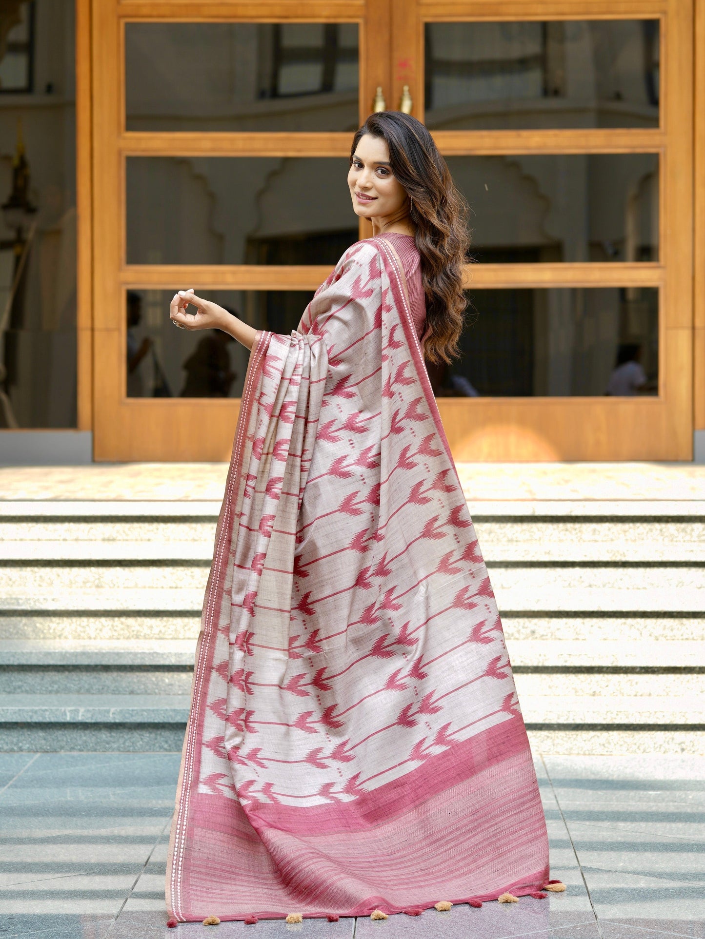 Grace of Rust Ikat Handloom Tussar Saree Geetha Creation