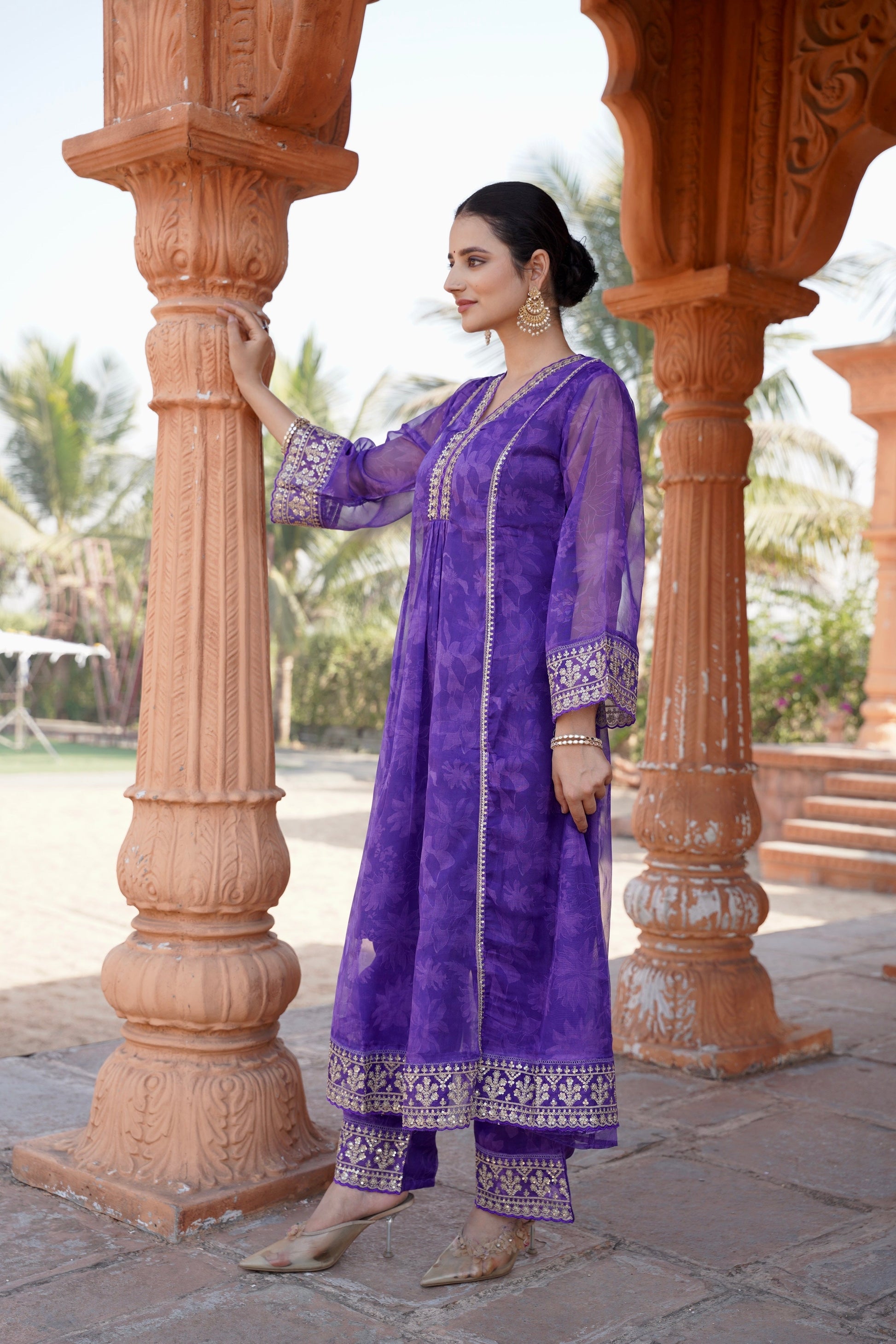 Princess Purple Pure Organza Ready to Wear Dress Geetha Creation
