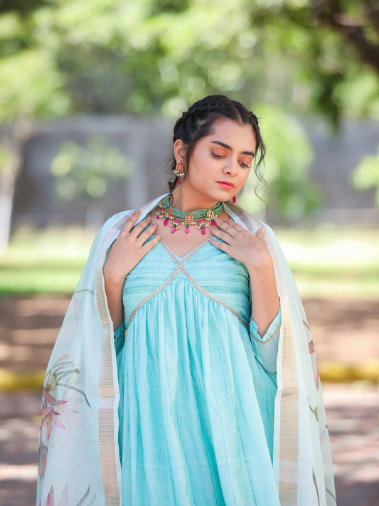 Turquoise Mist Fancy Premium Unstitched Suit Set