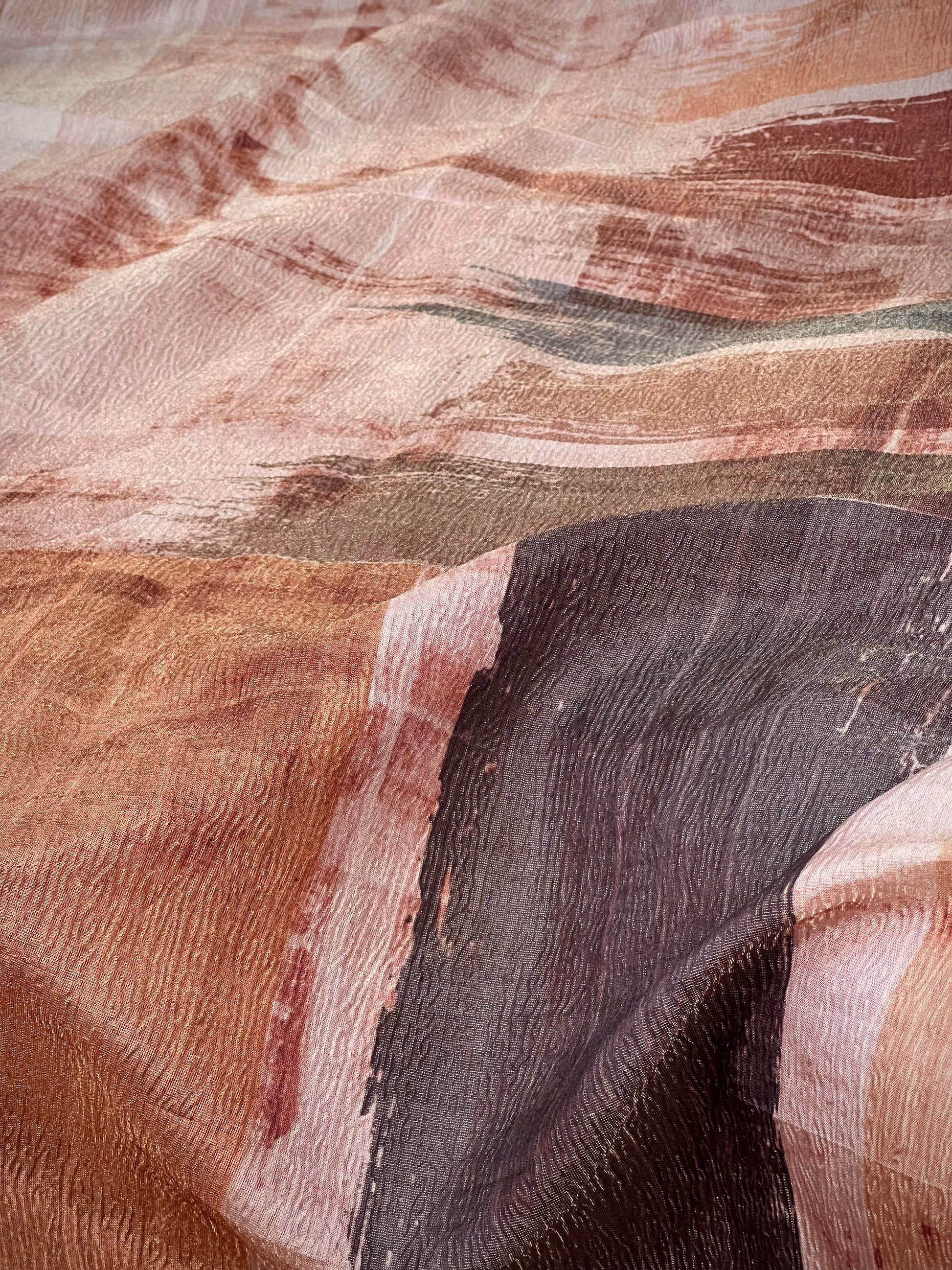 Rust Abstract Tussar Tissue Crushed Saree Geetha Creation