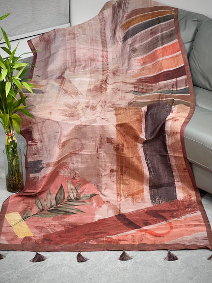 Rust Abstract Tussar Tissue Crushed Saree Geetha Creation