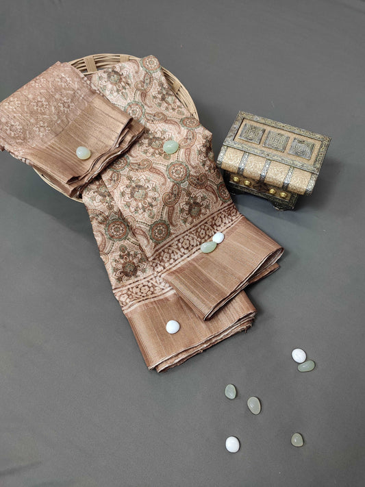 Beige Blossom Blend Chapa Handloom Tussar Saree CA1